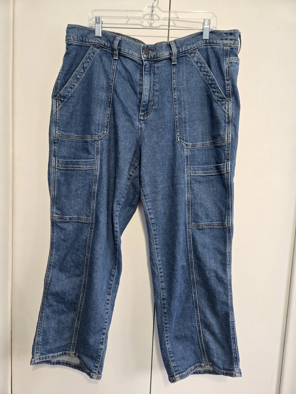 Lands' End Womens Plus Size 18W Denim Pants Utility Carpenter Style Stretch Blue
